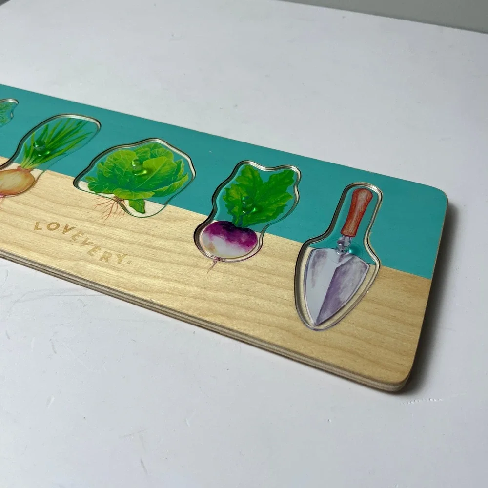 Lovevery Vegetable Garden Peg Puzzle Toddler Wood Montessori Learning Toy
